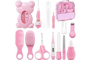 UptVin Trousse de Soin Bebe Naissance, Trousse de Toilette Bébé, Soin Bebe Accessoire pour les Voyages et la Maison Garcon Fille (rose 13 pièces)
