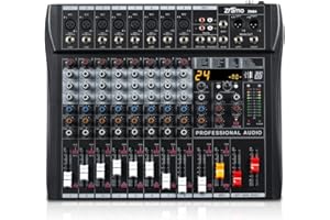 ZRAMO 8/12/16 Channel Sound Mixer Board Premium Analog Mixer with Multi-Track USB Bluetooth and 48V Phantom power For Studio Karaoke PC Live Performance KTV Home Stage Music Effects (8 Channel)