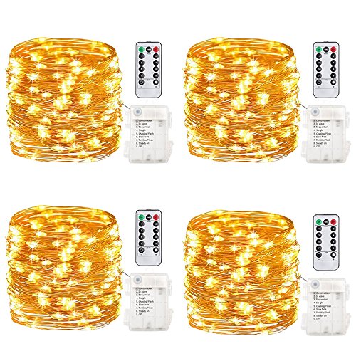 Preisvergleich Produktbild Lichterkette 4er LED Drahtlichterkette Batterie-betrieben Silberdraht Warmweiß Wasserdicht lichterkette für Party Fest Beleuchtungdeko Weihnachtendeko