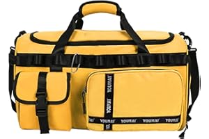 AUNGKWANG Reisetasche Damen Herren, 65L Wasserabweisende Sporttasche, Large Capacity Reise Tasche Gym Bag, mit Schuhfach und Nassfach, für Reisen, Fitness, Sport, Gelb