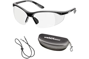 voltX 'Constructor' (TRANSPARENTES dioptría +1,50) Gafas de Seguridad con aumento total de lente (no bifocal), incluye cordón con tope regulable y funda rígida + Lente UV400 con recubrimiento antivaho