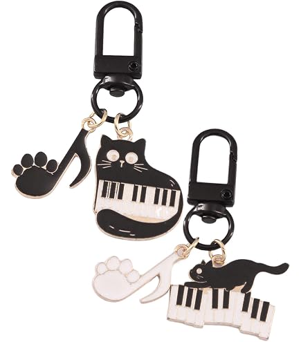DELORIGIN Portachiavi Da Parete A Forma Di Gatto Con Note Musicali – 3 Ganci In Ferro Nero Per Ingresso, Cucina, Bagno O Ufficio – Design Carino E Pratico