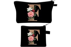 YZDMDM 2 Stück Personalisierte Make Up Tasche, Geschenke für Freundin Mütter, A-Z Personalisierte Damen Kosmetiktasche, Braut und Brautjungfern Kosmetiktasche, Initiale Schminktäschchen (F)