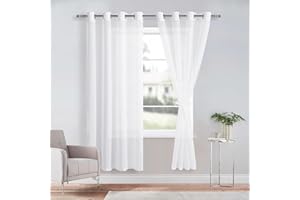 DWCN White Sheer Curtains with Tiebacks Semi Transparent Voile Grommet Curtains Elegant Window Curtains for Bedroom and Living Room,2 Panels,W56 x L72