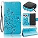 Produktbild Sony Xperia E5 Leder Brieftasche Hülle Case Flip Cover,Sony Xperia E5 Leather Wallet Case,Pershoo Retro Blau Malen mit Schmetterling Muster PU Leather Case Flip Cover in Book Style Wallet Stand Card Slot Protective Case mit Standfunktion und Karte Halter für Sony Xperia E5 with 1 x Earphone Storage Box-Blau