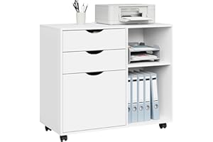 WOLTU Caisson de Bureau avec 3 Tiroirs et 2 Compartiments Ouverts, Armoire à Dossiers sur roulettes, Meuble de Rangement, pour Bureau, Chambre, en Bois d'Ingénierie, 80x39,5x69,5 cm, Blanc