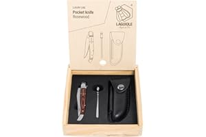 Navaja de Laguiole Style de Vie, con afilador y funda de piel, madera de palisandro, con caja de regalo
