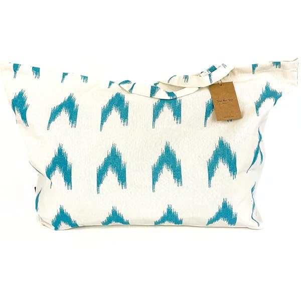 Sac De Courses Bloomingville Trina Grand En Coton Rayé Bleu - 40x47x16 Cm - Lavable Machine, Poche Intérieure Téléphone