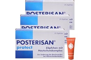 Posterisan protect 3x 25 Zäpfchen mit Hautschutzkomplex bei Hämorrhoiden I Schutz vor Reizungen I Jojobaöl & Bienenwachs I rektale Anwendung I für sensible Haut I Spar-Set plus Pharma Perle give-away