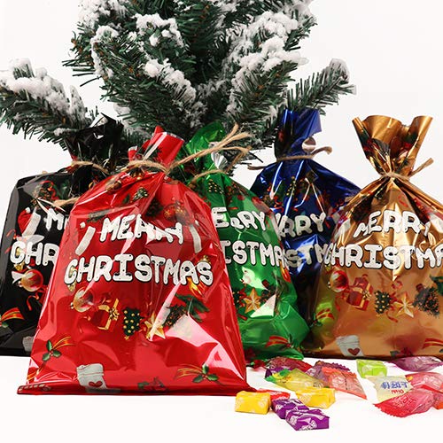 Bolsas de Regalo Navidad de Aluminio Kraft con Asa 50 Paquetes De Regalo Paquete De Regalo 2020 Feliz Navidad Cinco Estilos(17X25CM)