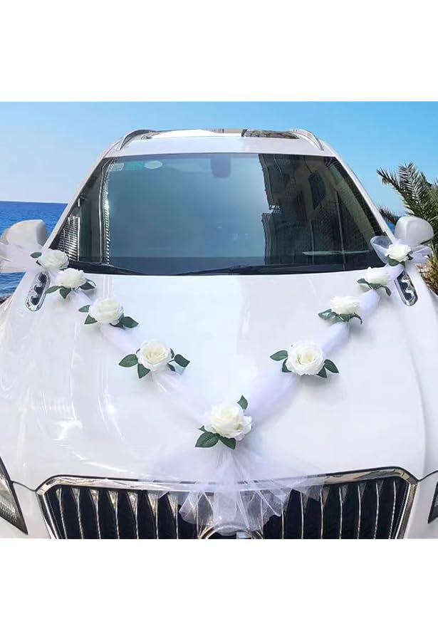50 Nœuds De Voiture Mariage Blancs - Ruban Satin Pour Décoration Voiture, Chaise, Cadeau - 12x22cm