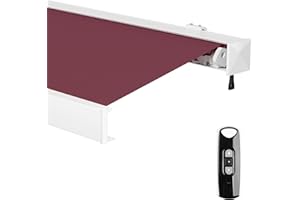 paramondo Markise Kassettenmarkise Line Gelenkarmmarkise Balkon Terrasse Sichtschutz, mit jarolift Funkmotor, Vollständig zusammengebaut, 3,5 x 3 m, Gestell: Weiß, Stoff: Uni, Weinrot