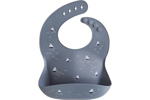 mushie Silikonowy śliniak dla dziecka, regulowane wodoodporne śliniaki, łatwe w czyszczeniu, 4 regulowane rozmiary z głębokimi kieszeniami z przodu, wolne od BPA i ftalanów, Rozmiar uniwersalny