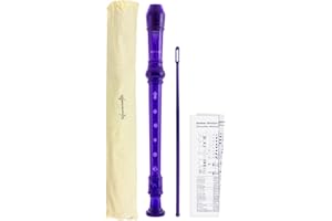 World Rhythm WR-804 Flûte à bec scolaire, flûte à bec 3 pièces, comprenant une baguette de nettoyage, un tableau des doigtés et un sac de transport - Violet