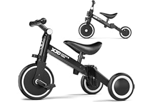 XJD 3 in 1 Laufrad Dreirad, Kinder Dreirad ab 1 Jahr, Laufräder Lauffahrrad mit verstellbarem Sitz und Lenker, Lauflernhilfe mit abnehmbares Pedal, Baby Fahrrad von 1-3 Jahren Jungen Mädchen (Schwarz)