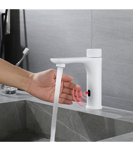 XJTNLB Sensor Wasserhahn Bad - Infrarot Mischbatterie Weiß Messing