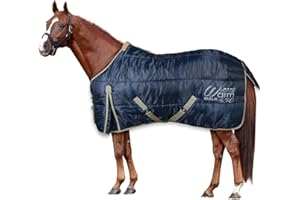 Horses, Coperta Invernale Horses Warm Walk per Cavallo, Imbottita, Morbida, Comoda, ideale per Box, Resistente, con Cinghie ad Incrocio (145 cm, Blu)