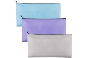 Fizdoqg 3 Stück Banktasche, Geldtaschen, Geldbeutel, Bankmappe mit Reißverschluss, Dokumententasche für A5 Dokumente Geldmappe für Business, Haushalt, Schule (Himmelblau, Dunkelblau, Hellgrau)