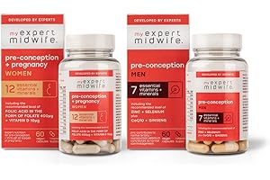 My Expert Midwife His and Hers Pre-Conception and Pregnancy Vegan Supplements for Women & Men, Essential Prenatal Vitamins & Minerals to Support When Trying to Conceive, 120 Capsules, Pack of 2