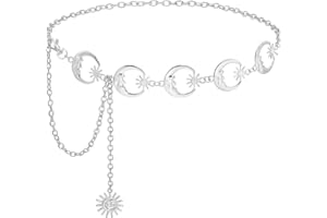 Liutufy Waist Chain Belts for Women Moon Star Chain Belt Ladies Waist Chain Belt for Jeans Dress