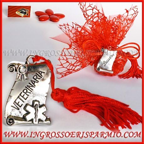 Ingrosso e Risparmio Silver Metal Shaped Plates Parchment With Engraving Veterinary Fitted with eyelet with Red Tassel Lettering – Graduation Party Favour, Pendant kit 3 pz. tiffany in scatola