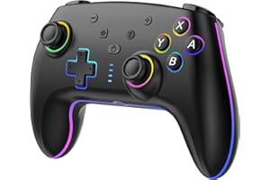 Draadloze Controller voor Switch/Switch 2/Lite/OLED/PC, Pro Controller met 7 Kleurveranderende RGB Verlichting/Dubbele Trilling/6 Assige Gyroscoop/Turbo, Ergonomisch Ontworpen Gamepad