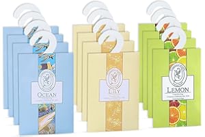 ALLSSAL Scented Sachet, 12Pcs Fragrance Sachet Bags Wardrobe Fresheners Drawer Fresheners Long Lasting for Drawers Closets, Wardrobes, Bathrooms,Cars (Lemon Ocean Lily)