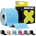 SPORTTAPE Extra Sticky Kinesiology Tape, 5cm x 5m - Blue | Hypoallergenic, Waterproof Kinesiology Tape | Physio, Medical Sports Tape for Muscle Injury, Support | Uncut - Single Roll