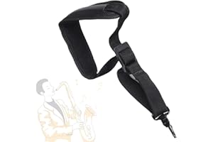 ZKGYUS Sangle de Saxophone, Sangle rembourrée pour saxophone Sax, Ceinture de Sax, Strap avec crochet en métal, Sangle de Portage Noir
