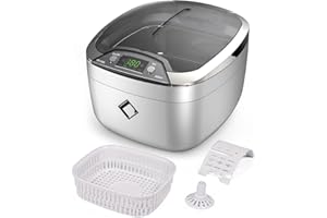 LIFE BASIS LifeBasis Limpiador Ultrasonidos Limpiador UltrasÓNico Limpiador de gafas 850ml Ultrasonidos Limpieza con Iluminación LED Limpiador de Gafas para Gafas Relojes CD DVD Joyería Dentaduras Postizas-Plata