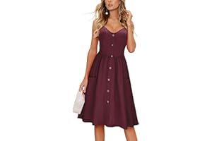 KILIG Womens Summer Dress Casual Sleeveless Beach Dresses Button Floral Sun Dress with Pockets
