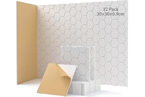SOUNDSBAY Zestaw 12 samoprzylepnych paneli akustycznych, dźwiękochłonne płyty na sufit, ścianę i drzwi, panele akustyczne do dekoracji gamingowych, do biur, studiów, 30 x 30 x 0,9 cm (białe)