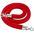 Barrier Rope Crowd Control Lint Rope with Hooks Queue Post Stanchion Red Post Poles Velvet Hanging Portable Set Line 1.5M Round Top Stand Security Barriers Management VIP (Red Silver Rope)