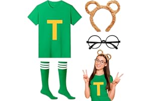 DAZZROI 4Pcs Chipmunks Costumes Set with Chipmunk Headband Glasses T-shirt Soccer Socks, Chipmunks Fancy Dress Outfit Party Animal Cosplay for Adults Teens World Book Day Halloween Dress Up
