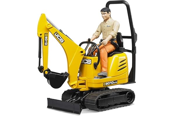 bruder 62002 - Micropelle JCB 8010 Cts avec Ouvrier du bâtiment - 1:16 - Véhicule de Chantier - Pelle à cuillère, Mini Pelle - Travailleur bworld Machine de Construction - Figurine Jouet