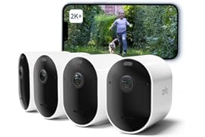 Arlo Pro 5 Telecamera WiFi Esterno Senza Fili, Telecamera WiFi Interno, 2K HDR, Sirena Allarme Casa, Sensore Di Movimento, Visione Notturna Colori, Prova Inclusa Secure, 4 Telecamere, Bianche