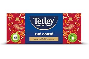 Tetley Thé Corsé- thé noir fort en goût- Boîte de 25 sachets classiques