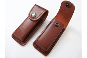 ONOGAL Funda Estuche de PIEL cuero para Navaja con Cierre por Broche y sistema para amarre a Cinturon Color Marron 4420