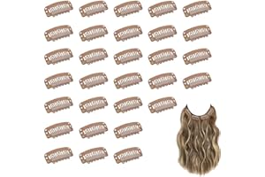 Votvlog 30 Piezas Extensión de Pelo Clips con Silicona en la Parte Posterior, Pinzas de Metal en Forma de U, 6 Dientes Snap-Comb Peluca Clips para Sujetar Pelucas, Extensiones de Cabello DIY (Marrón)