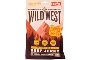 Wild West Beef Jerky, 300g Honey BBQ, high Protein Viande séchée, Beef Jerky Snack protéiné, Bœuf séché