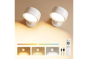 FULEN Aplique de Pared Interior, 2 Piezas Lámpara de LED Recargable 8000mAh con 18 Colores, Táctil y por Control Remoto, 360° Lámpara de Pared Inalámbrica para Mesita de Noche en Dormitorio, Blanco