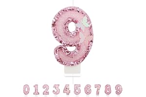 PARTYHAUSY Candele Compleanno 9 Anno,3D a Farfalla Candele, Numero 9 Candele di Compleanno Rosa Candele Torta Decorazione, Adatto A Feste di Compleanno Festa Baby