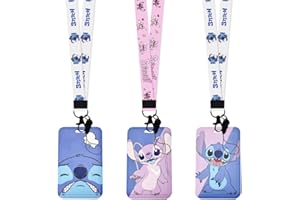 OBLRXM 3 Set Lanière Li-lo Sti-tch avec Porte-Carte, Lanyard Sangle de Cou Li-lo Sti-tch Lanière, Porte Badge Carte avec Cordon Courroie de Cou de Lanière Pour École Carte d'Identité, Bureau, Carte de Bus