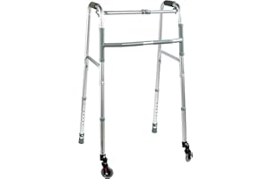 GOVITA Deambulatore Pieghevole Regolabile in Alluminio con Ruote, per Adulti e Anziani (2 Puntali + 2 Ruote Piroettanti)