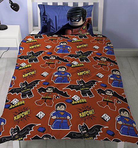 LEGO-Batman-Superman-Schlacht-Single-Panel-Bettbezug-Polycotton-Bettwsche-Set-Wendbar