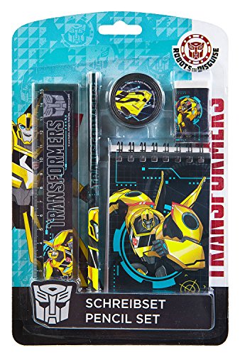 Preisvergleich Produktbild Undercover TFUV0210 - Schreibset mit Bleistift, Radierer, Spitzer, Lineal und Notizblock, Transformers mit Bumblebee Motiv, 5 teilig