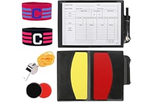 LINYIJOY Schiedsrichter Set, Fußball Schiedsrichter Karten mit Metall Schiedsrichter Pfeife Rot Gelb Schiedsrichter Karte Tasche Punktebuch Wählmarke 2 Kapitänsbinde für Fußballspiel, Sporttraining