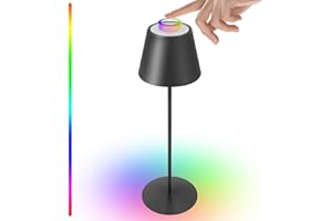 ‎UUFFOO uuffoo Tischlampe Kabellos,Led Tischleuchte kabellos Touch Dimmbar 8 Farben LED Akku Tischlampe IP54 Wasserdichte Metall für Aussen Schlafzimmer Bar Restaurant Tisch Deko Camping(A,Schwarz)