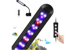OSATNB Nano Fish Tank Clip on Light with Timer LED Aquarium Light Full-Spectrum 3 Modes 5 Brightness Dimmable,Memory Function Flexible Gooseneck White+Red+Blue LED Aquarium Plant Lamp UK USB Adapter (6W)