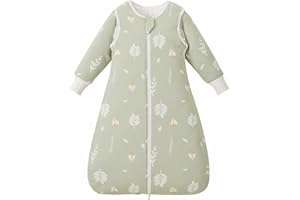 Nivolltha 3.5 TOG Super Soft Baby Sleeping Bag with Detachable Long Sleeves, 100% Cotton Thick Winter Sleeping Bag 18-36 Months, Foliage